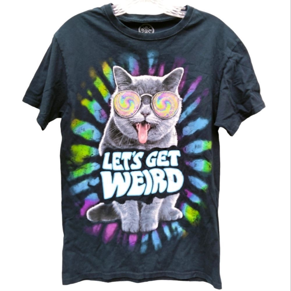 Doma Graphic Tee Shirt Black Sz S Groovy Cat Let's Get Weird